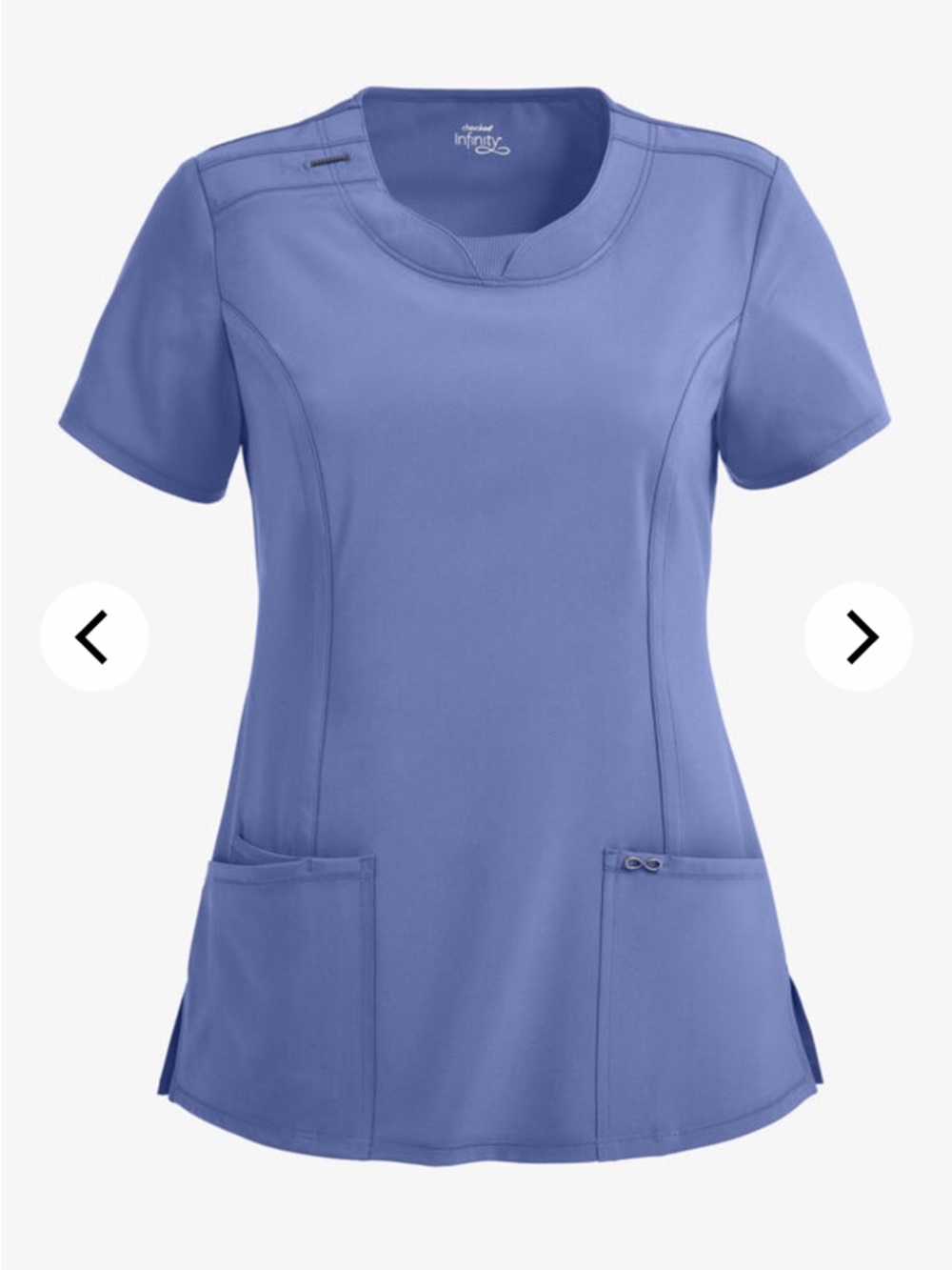 Ceil Blue Cherokee Infinity Women's 3-Pocket STRETCH Round Neck Scrub Top